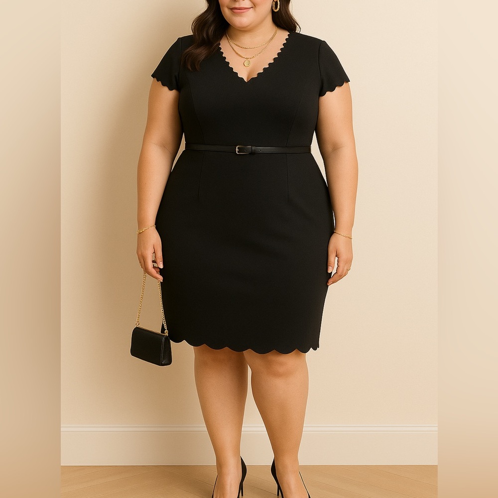 Adrianna Papell Black Scalloped Mini Dress